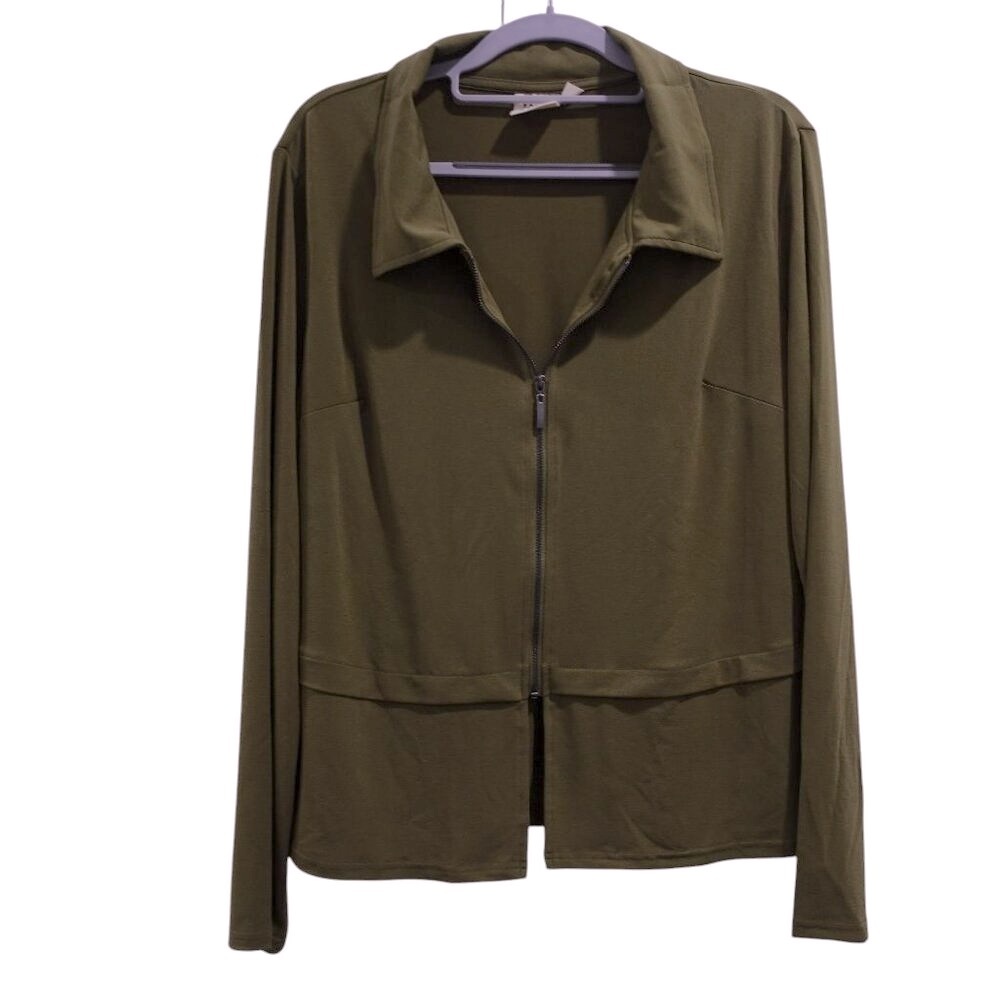 NWOT Truth + Style Cropped Matte Jersey Zip Front Jacket Sz XS Olive Green QVC